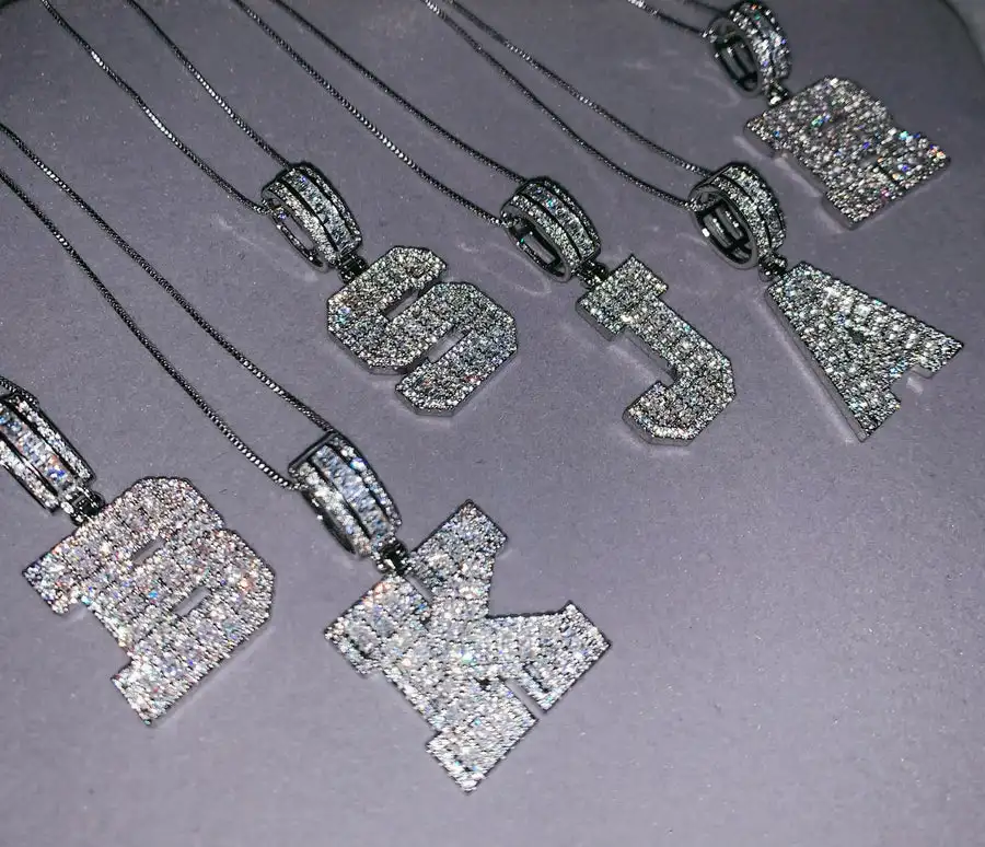 customize iced out bling women letter jewelry paved 5a cubic zirconia cz 26 Alphabet Pendant Necklace