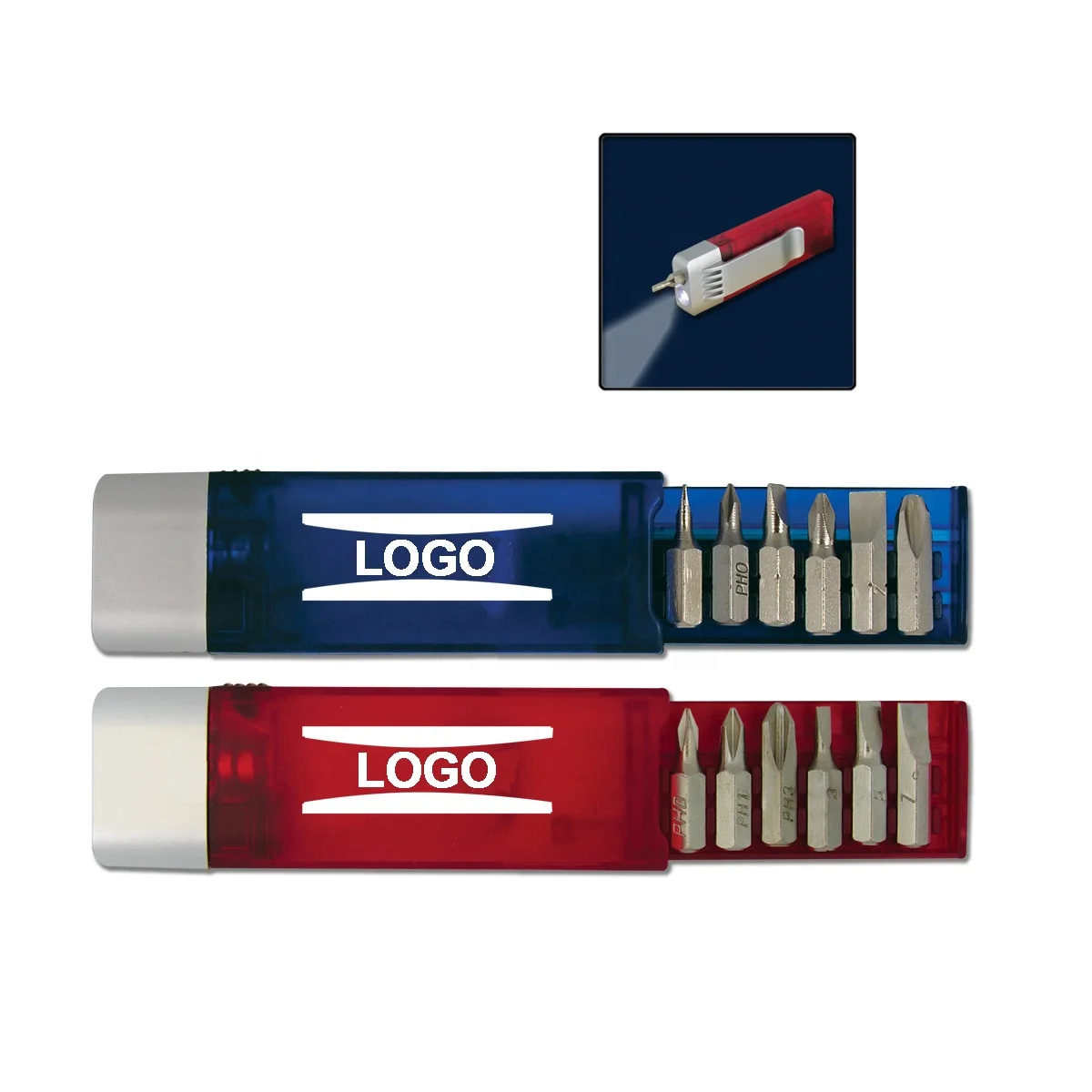 Promotional giveaways gifts portable 6pcs screw driver bits kit mini Led light screwdriver kit set with belt clip