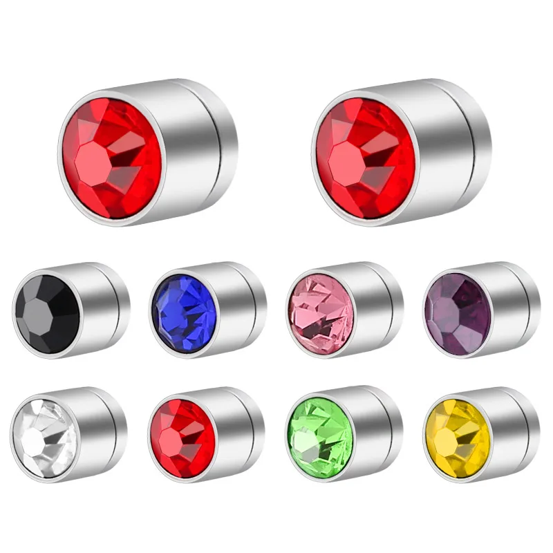 European and American fashion titanium steel no pierced magnet ear clip stainless steel super flash 5mm zircon ear studs
