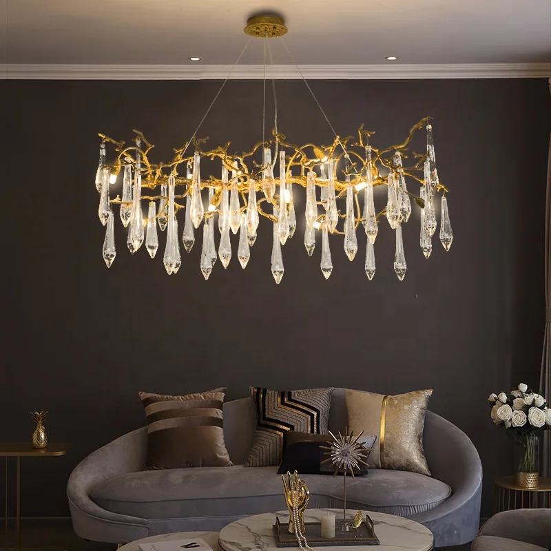 Modern Luxury Design Indoor Living Room Foyer Reception Coffee Shop Decoration Tree Branch Crystal Chandelier Rectangle Lights