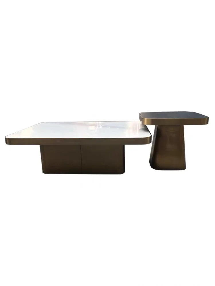 Coffee Tables Set Stainless Steel Frame Centre Tables 2-piece New Design Gold/glass for Center Living Room Furniture Gold Metal