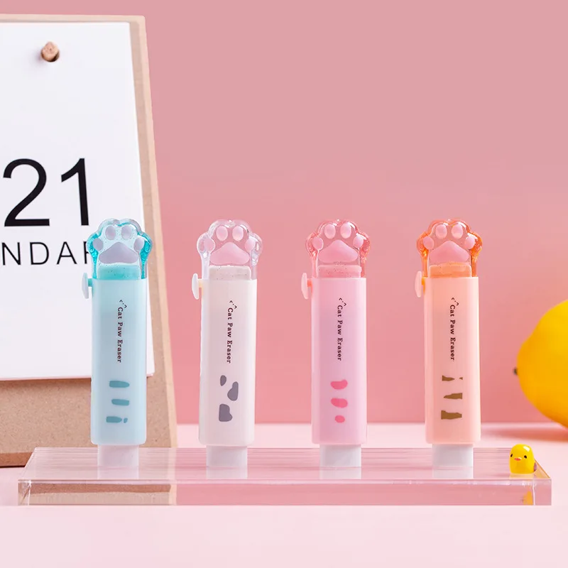 Creative Colorful 3D Cartoon Cute Cat Scratch Eraser Push and Pull Pen Clean No Trace Graffiti Eraser Student Eraser