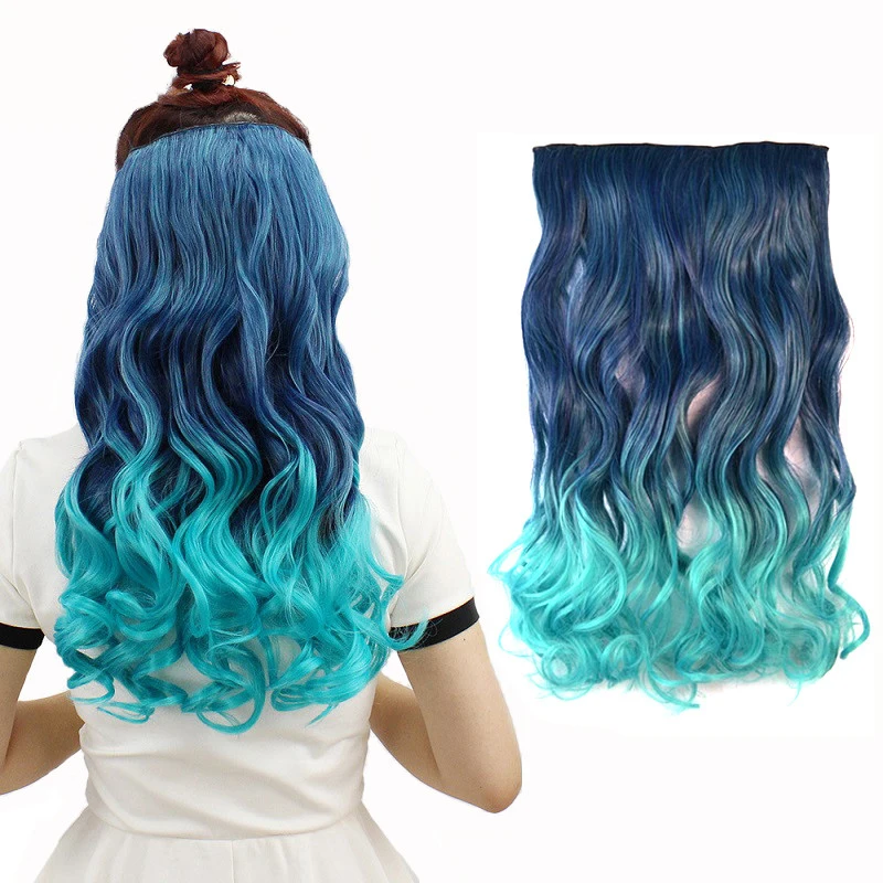
Synthetic Long Straight Wavy Hair Extension Clip in One Piece Ombre Pink Purple Gradient Cosplay Hairpieces Wig 