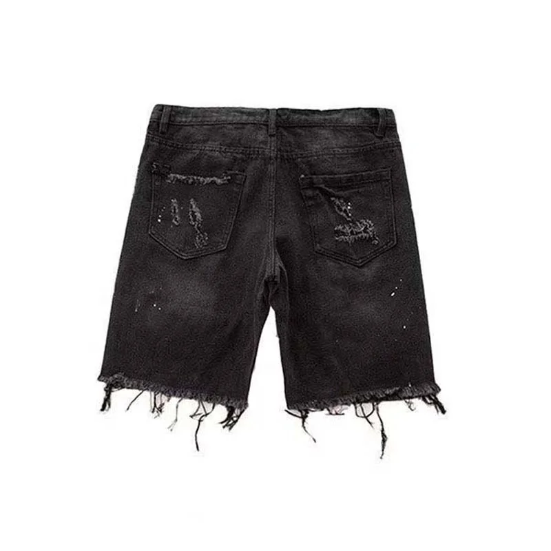 Popular Summer Slim Ripped Paint Indolent Hip Hop Washed Mens Jeans Short