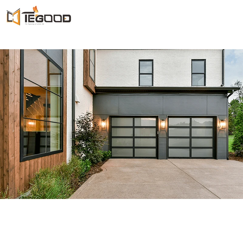 Manufacturer automatic insulated modern style minimalist aluminum alloy frame glass garage door