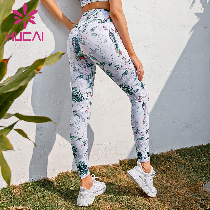 custom Women Summer nylon spandex Tropical 3D Floral Leaf printed High Waisted Workout Yoga  Leggings for women