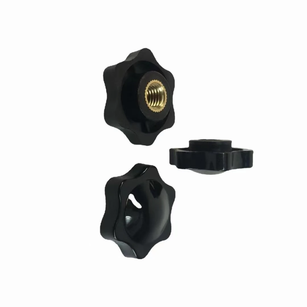 Thumb Nuts Star Knob Plum Hand Tighten Nuts Handle Thread Mechanical Black Clamping Knob Nuts through hole handle Plastic head