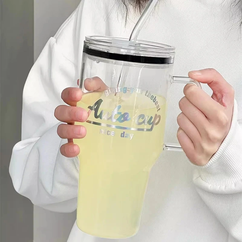 Outdoor Mugs Glass Thermos Cup Stan Car Insulated Cold 33.5oz travel water Glass bottle With Handle Tumbler Wholesale Bulk