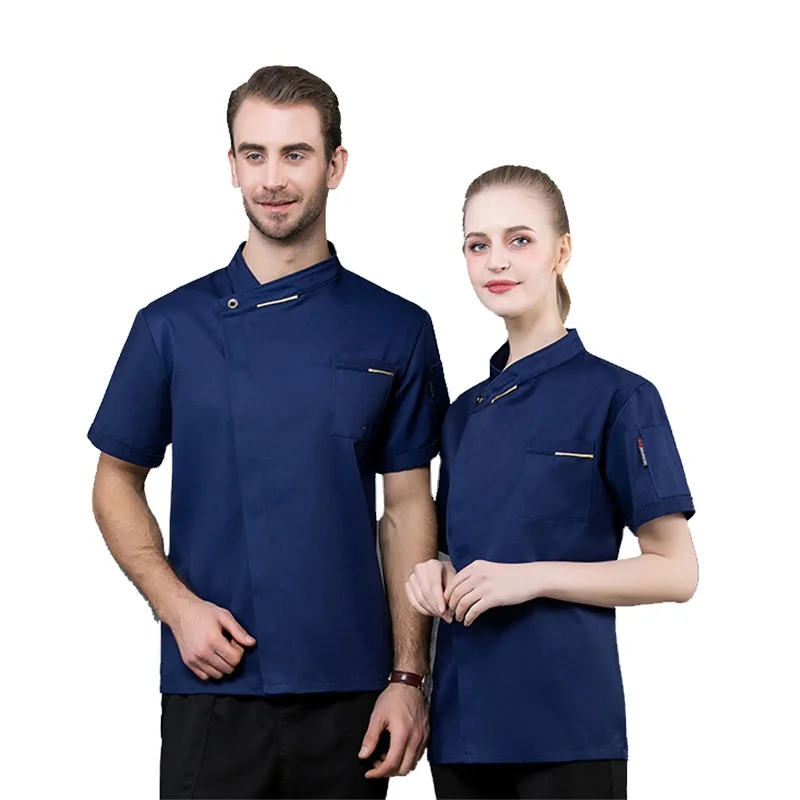 Custom Unique Summer Short Sleeve Restaurant Hotel Work Shirt Modern White Men Chef Coat Uniform