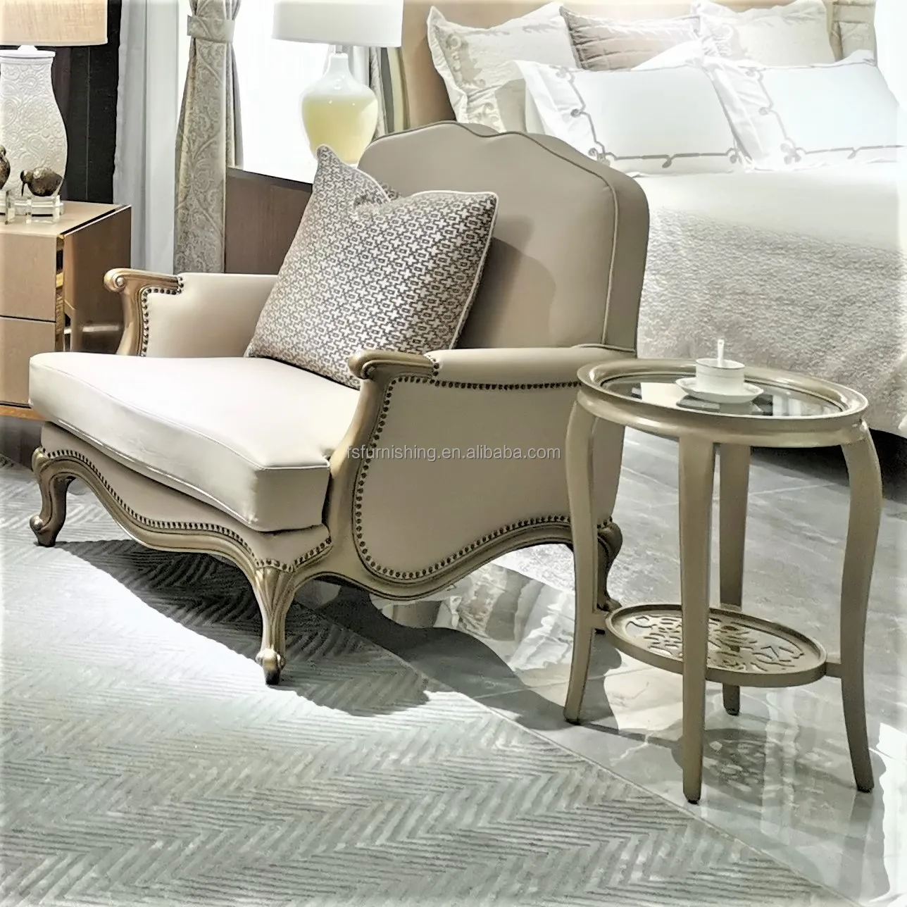 luxury champagne gold classic wooden frame french antique living room furniture fabric sofa couch set