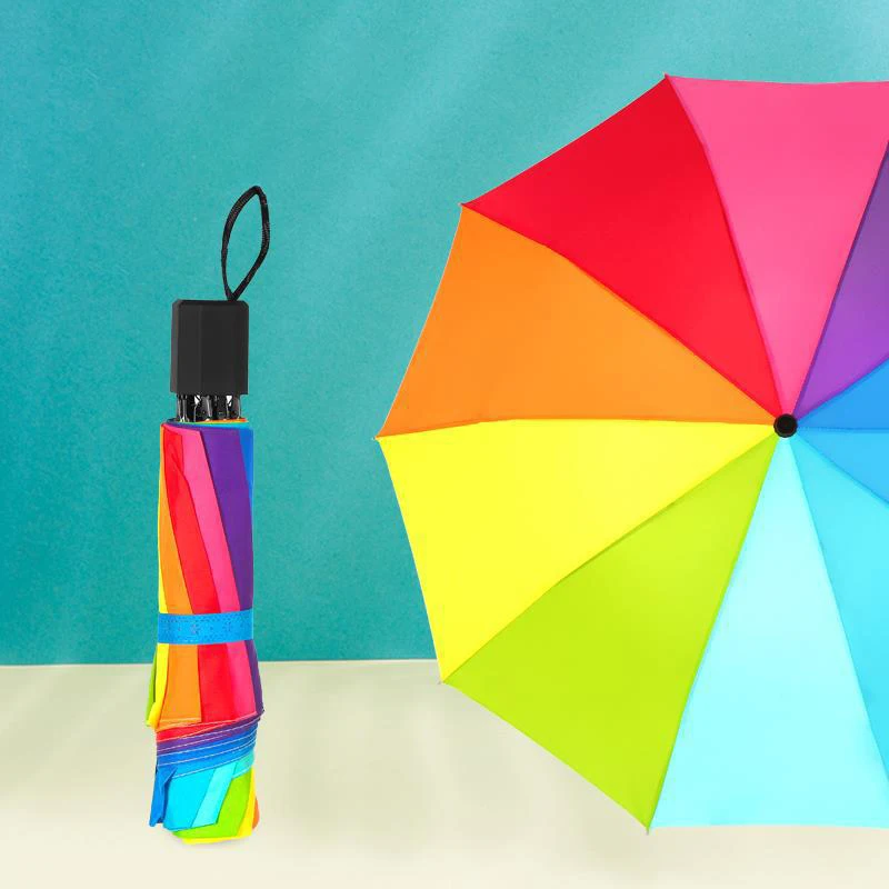 DD3489  Windproof 3 Fold 10K Manual Sun Umbrella Promotion Stick Rain Umbrellas 10K Automatic Colorful Rainbow Umbrella