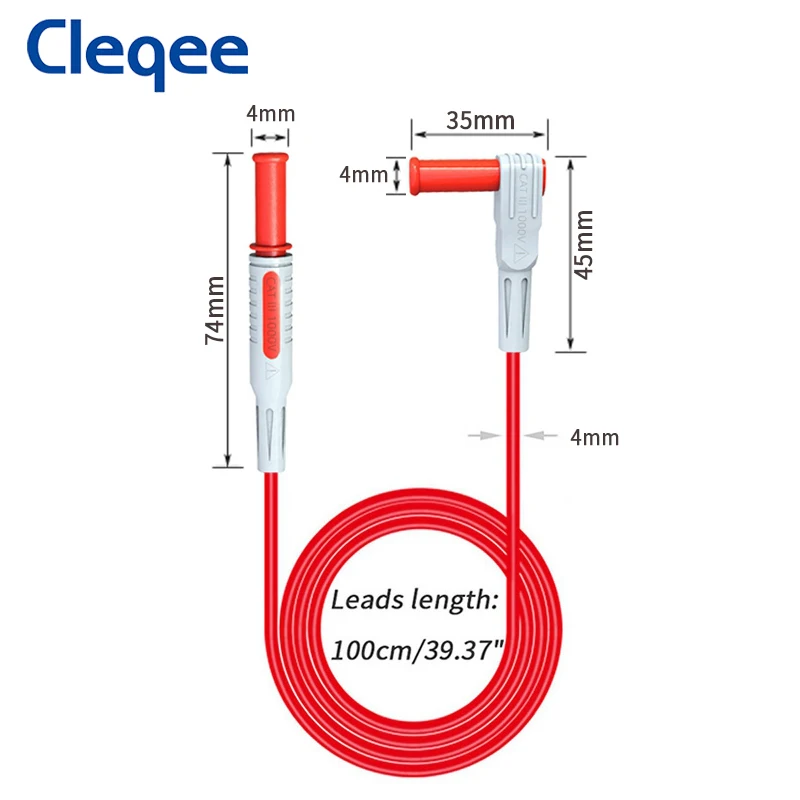 Тестовые выводы Cleqee P1033 4 мм с банановым штекером, прямые к прямоугольным штекерам под давлением, тестовая линия 1 м, кабель для тестирования мультиметра