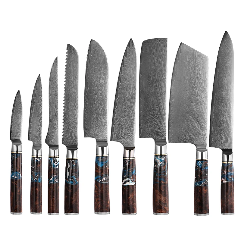 Wholesale hot sale custom made damascus steel Nakiri knife cutting meat slicing restaurant kitchen knife japanese santoku knife
