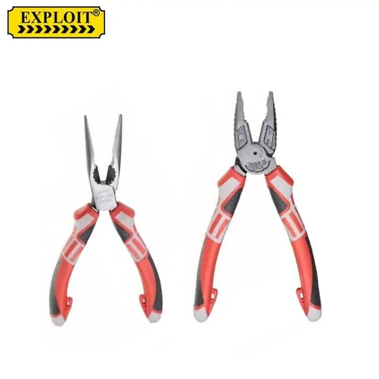 Multi function custom hand tool cutting pliers chrome vanadium 6 inch needle nose metal long nose pliers set with rubber handle