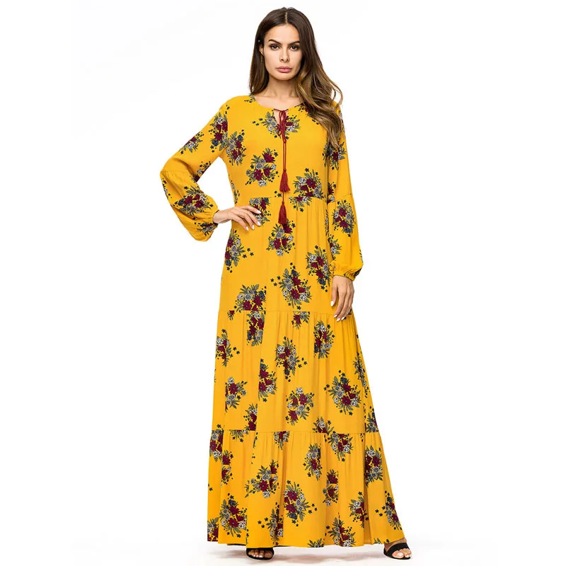 
Long-sleeved Fashion Boutique Floral Abaya Muslim Dress Islamic Clothing 