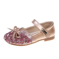 2022 New Girl Princess Shoes Glitter Patchwork Shoes For Kids Bling Bowknot Rhinestones Girls Baby Girl Dress Shoes
