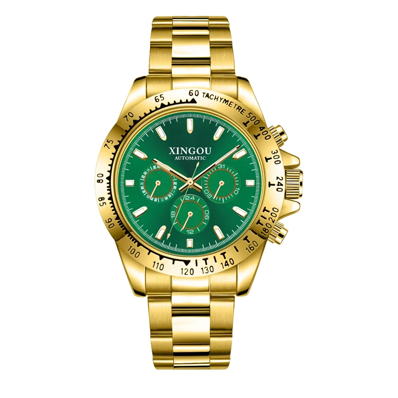 XINGOU 8209 Luxury Super Luminous Gold Automatic Watch Movement Sports Water Resistant 30M Men Wrist Watch