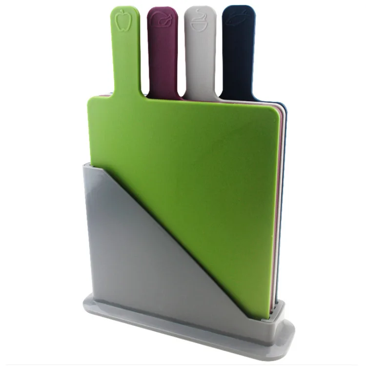 2022 Новый Дизайн Красочная длинная ручка 4 штуки пластиковая разделочная доска для кухни