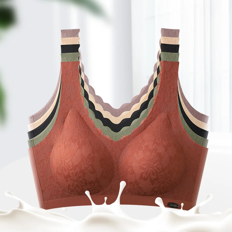 Hot selling high quality lace latex invisibles sleep underwear shakeproof breathable plus size seamless bra