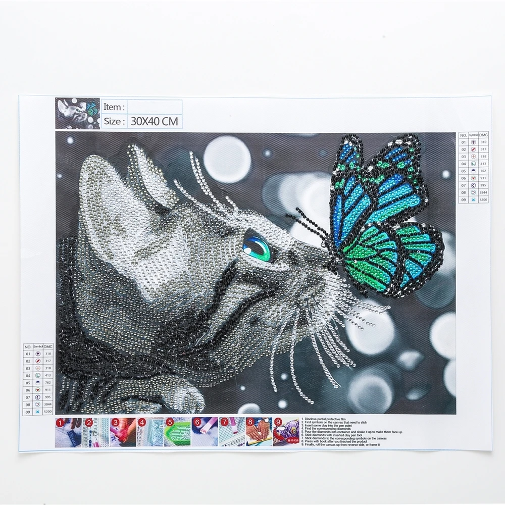 
Cunzhen Customized 30*40cm V037 Canvas Paintings Large Dot Digital Butterfly And Cat Diamond Painting 