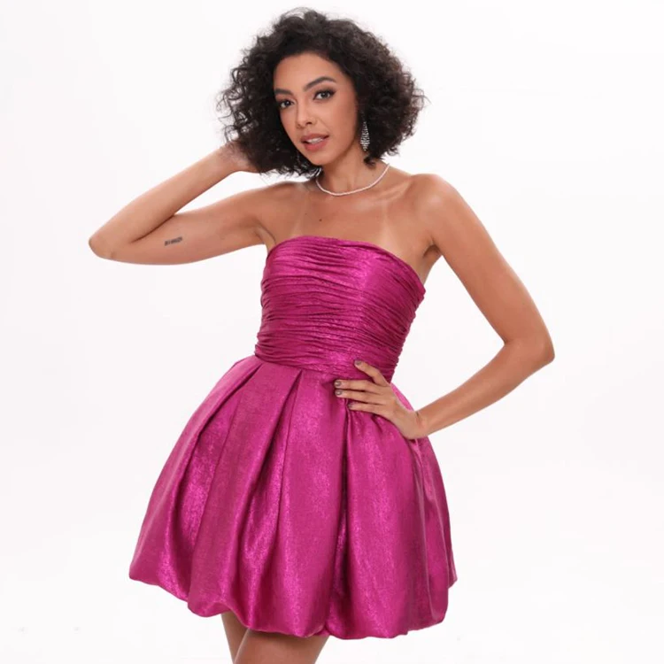 New Sexy Strapless Pleated Ladies Homecoming Mini Dress Evening Cocktail Short Evening Dresses for Woman