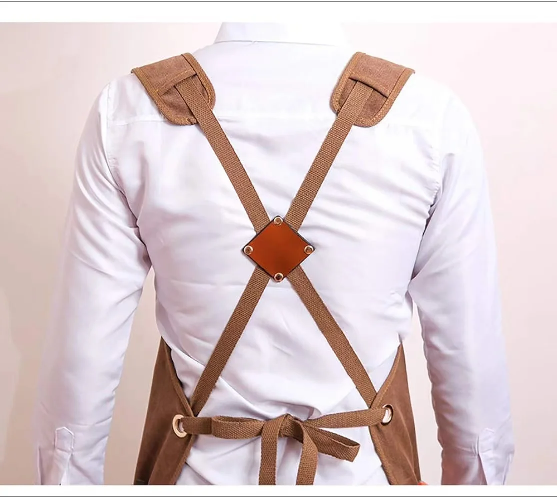 Unisex Heavy Duty 16-pockets waxed Canvas Work Apron New Durable Goods with Cross-Back Straps Adjustable Bib for Kitchen Tools