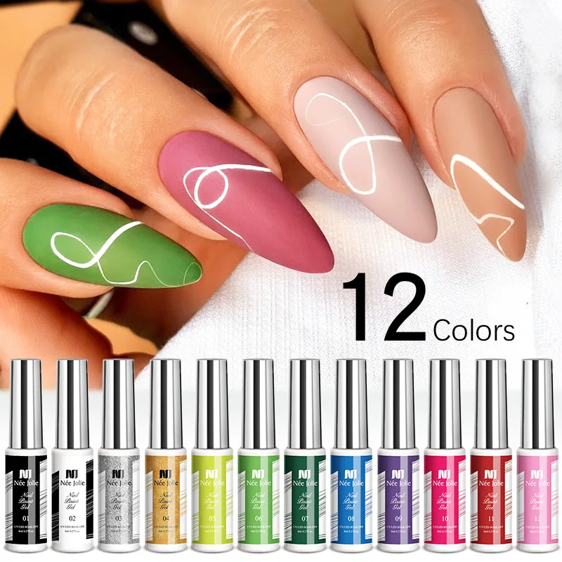 3d 12 Colors Uv Gel Line Drawing Nail Lines 2022 8ML Nails Supplies Salon Gel Nail Polish