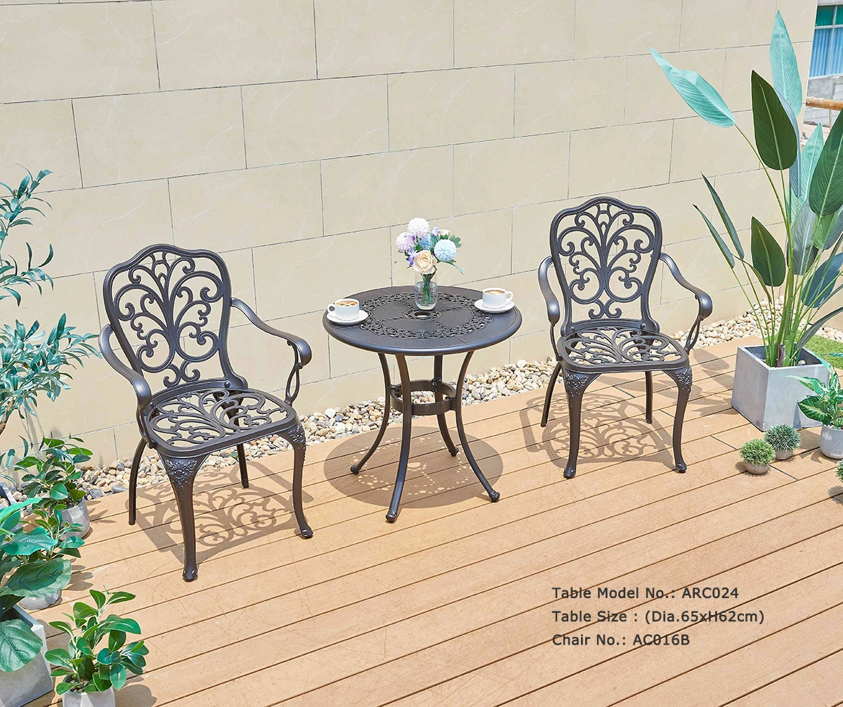 Cast aluminum garden table for patio yard balcony villa outdoor furniture round metal street coffee table with umbrella hole