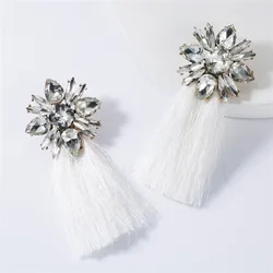 New Glass Drill Flower Long Tassel Earrings For Women Jewelry Wholesale