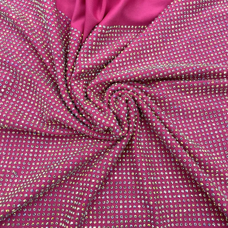 F002 elastic rhinestone fabric stretchable luxury beaded lace fabric crystal tulle fabric