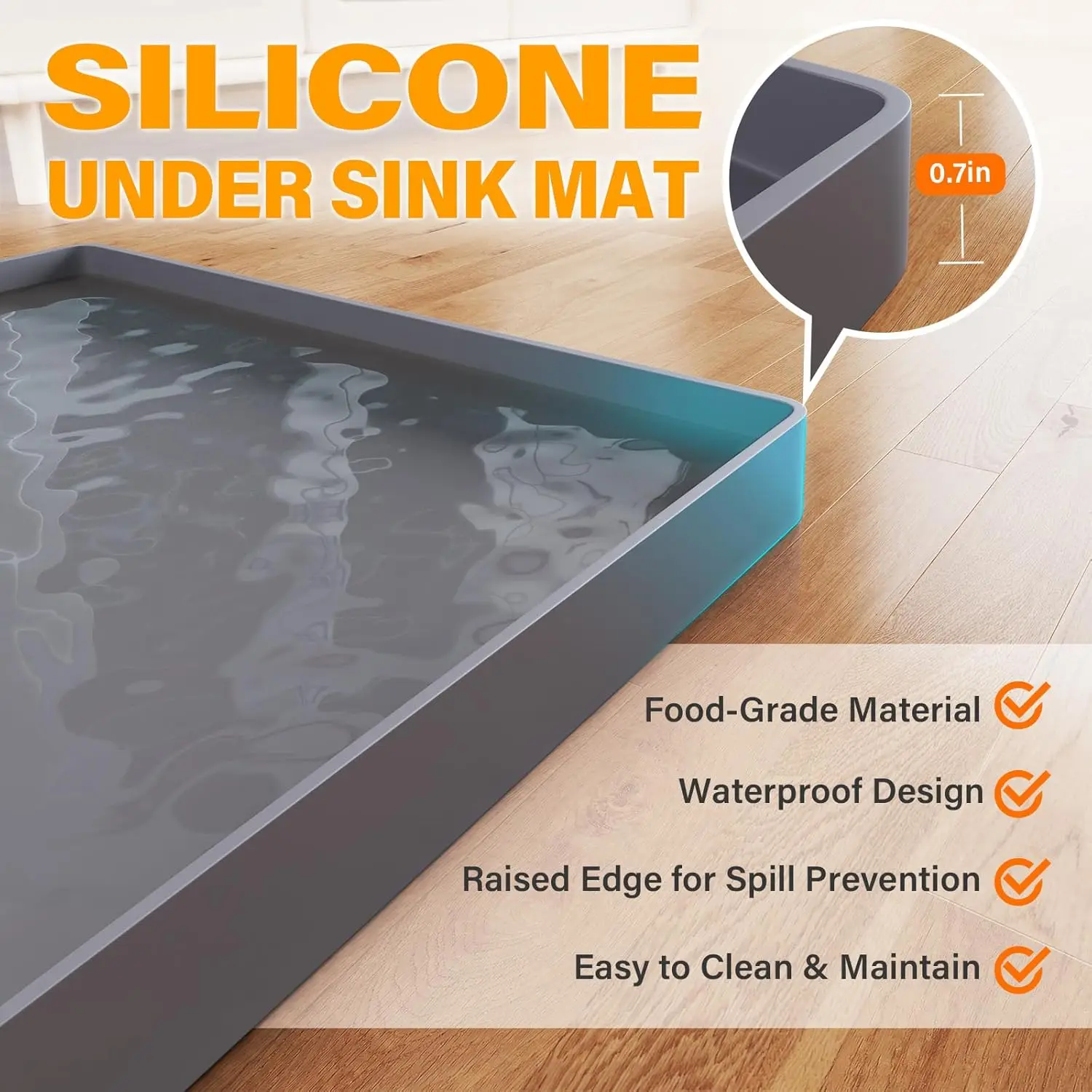 2024 New Design Waterproof Silicone Drip Tray Liner Silicone Kitchen Cabinet Water Leak Protection Under The Sink Silicone Mat