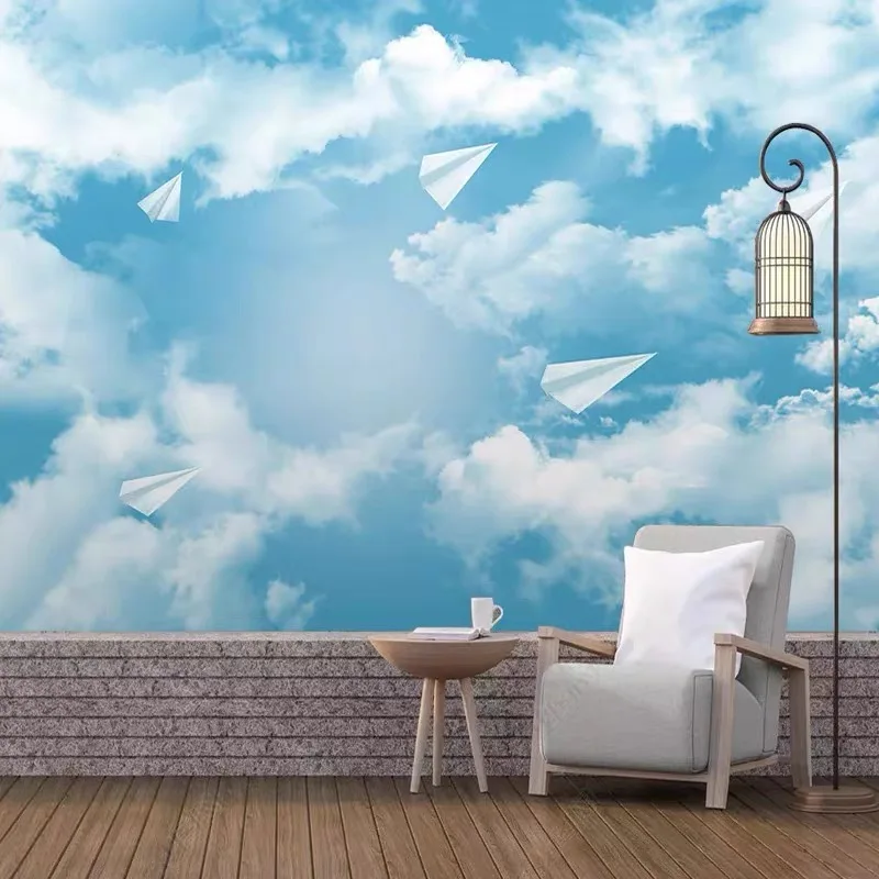 3d Nordic  TV wall background wallpaper 5d 8d bedroom blue sky warm color wall cloth hotel wall fabric