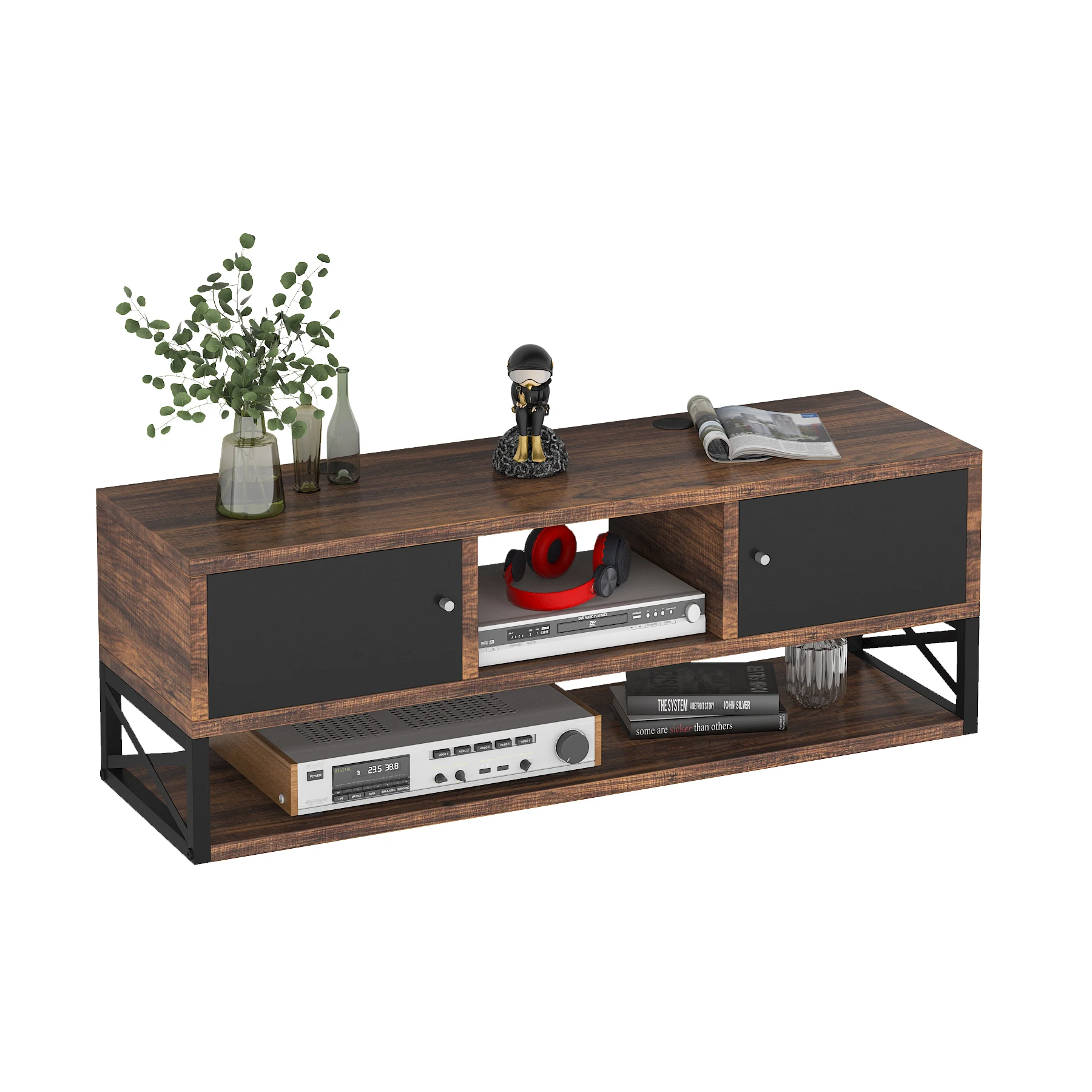 Modern accent decorative living room floating 3-Tier vintage wall mounted media entertainment center TV stand cabinet