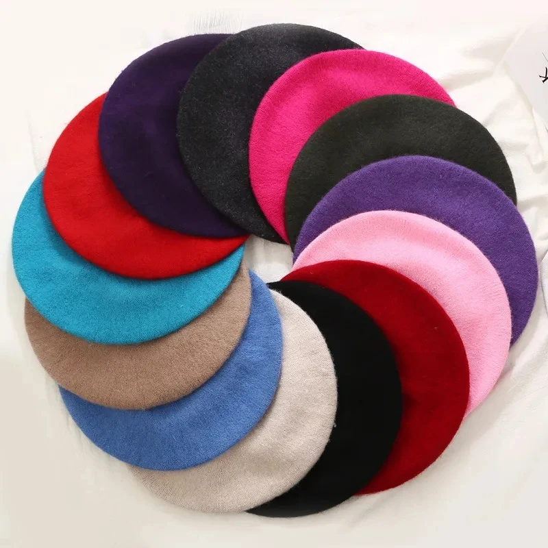 Girls Beret Hat Women French Artist Warm Wool Winter Beanie Berets Vintage Plain Beret Hats Solid Color Elegant Lady Winter Caps