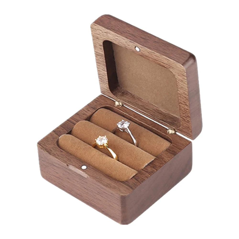 Wedding Ring Box Engagement Ring Bearer Box Wooden Double Ring Decorative Jewelry Box
