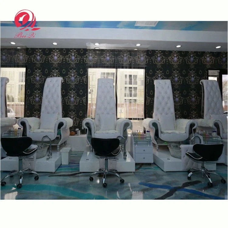 Nail spa salon furniture luxury ceramic bowl foot spa pedicure chair high back king throne chair
