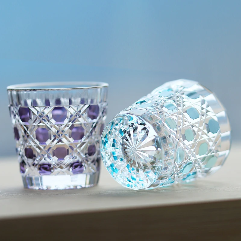 35ml Luxury Japanese Sake Glass Whiskey Tequila Liquor Soju Wine Hand Carved Crystal Available Purple Red Blue Sky Blue