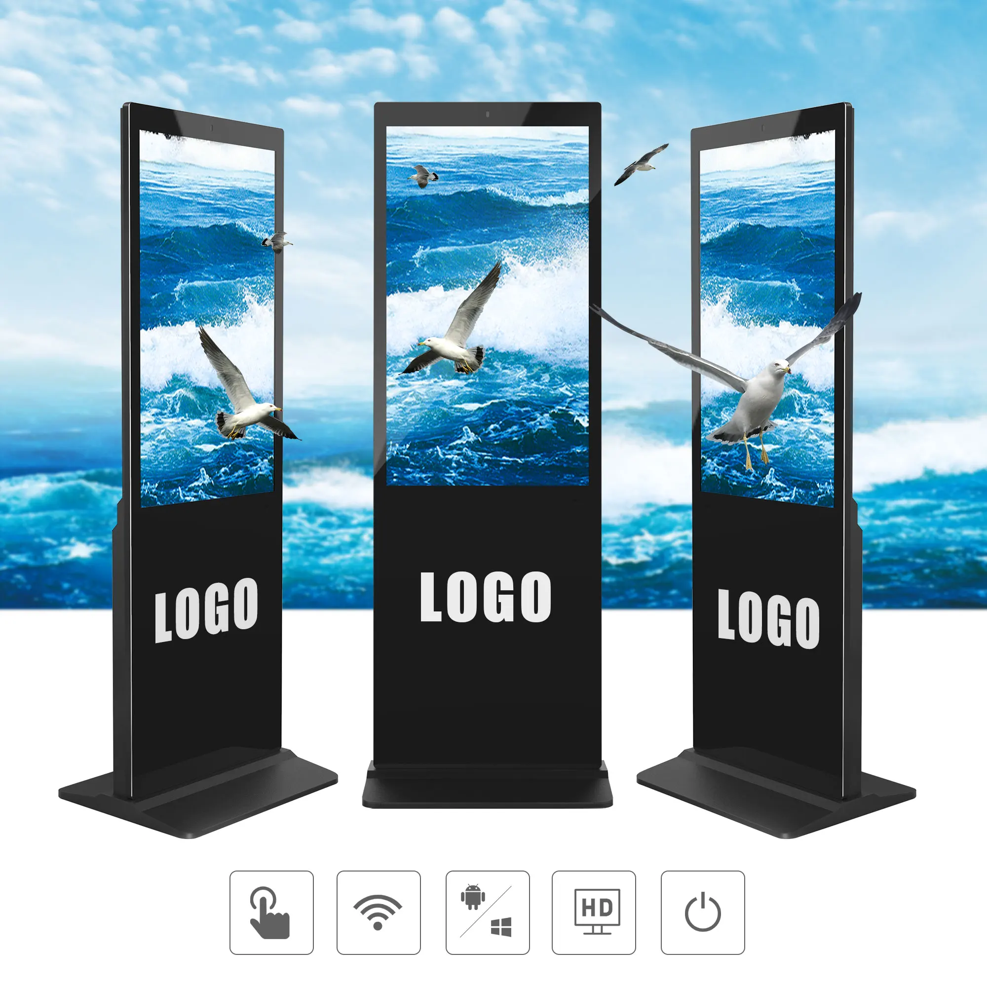 Touch Screen Display Kiosk 55 Inch  Floor Standing Interactive Kiosk Screen Digital  Advertising Totem Screen for Advertising