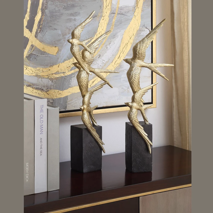 Custom Wholesales Modern Resin Gold Leaf Animal Swallow Bird Ornaments Sculpture For Home decor