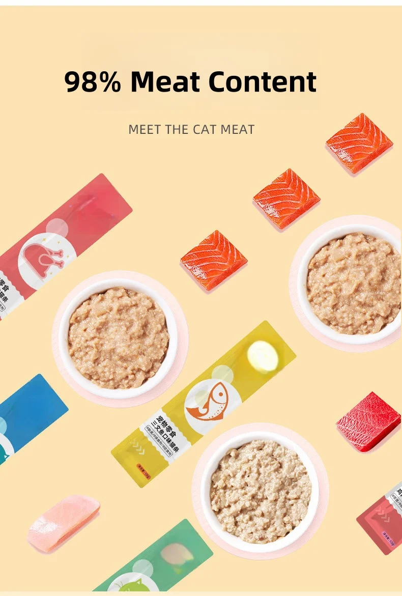 Factory Wholesale 15g Salmon Chicken Tuna Cream Snack Pet Treats Cat Treat Snack Wet Food