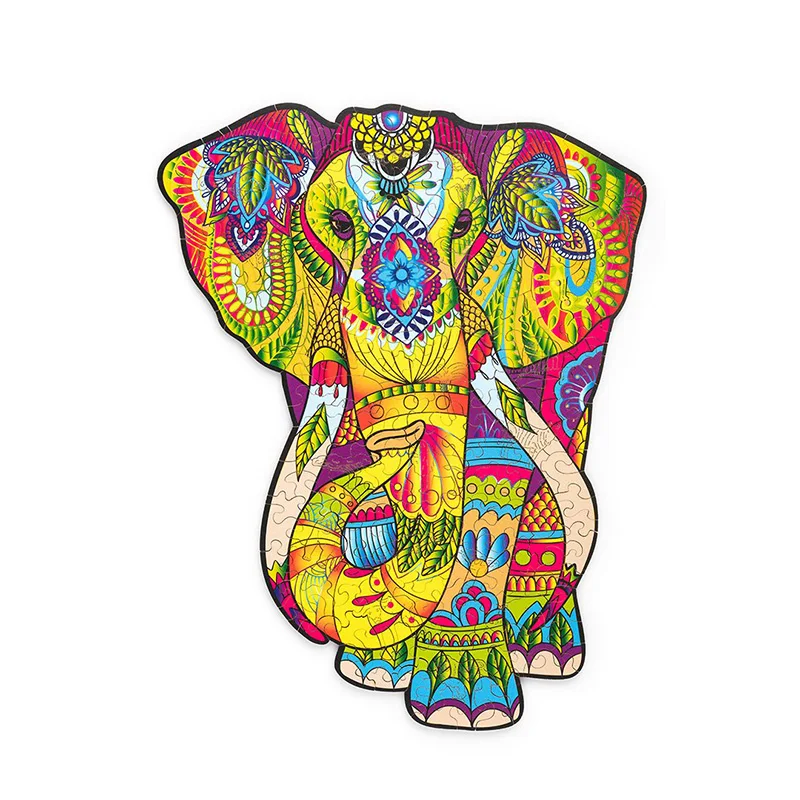
A3 A4 A5 Hot selling Custom 3D Animal Wooden Puzzle Jigsaw Unique Shape Gorgeous Elephant Jigsaw for Kids and Adults 