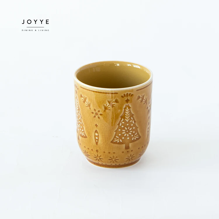 JOYYE Nordic vintage christmas style ceramic coffee mug cup set custom ceramic stoneware embossed coffe tea mugs