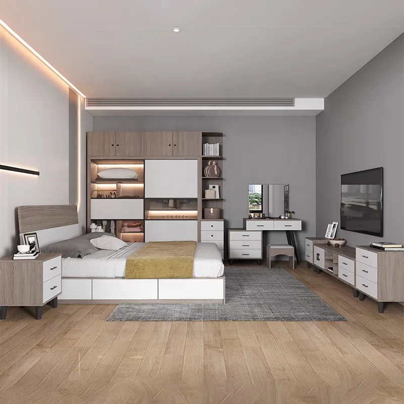 Factory Wholesale Furnishing Vacation Hotel Furniture Apartment1.8M Large King Size Bedroom Bedding Set Double Bed