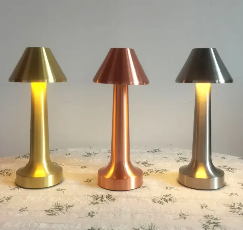 Nordic Vintage Mini Table Lamp Gold Bar Mushroom Metal Design Cordless Rechargeable Dumbbell Portable Mini Touch Table Light