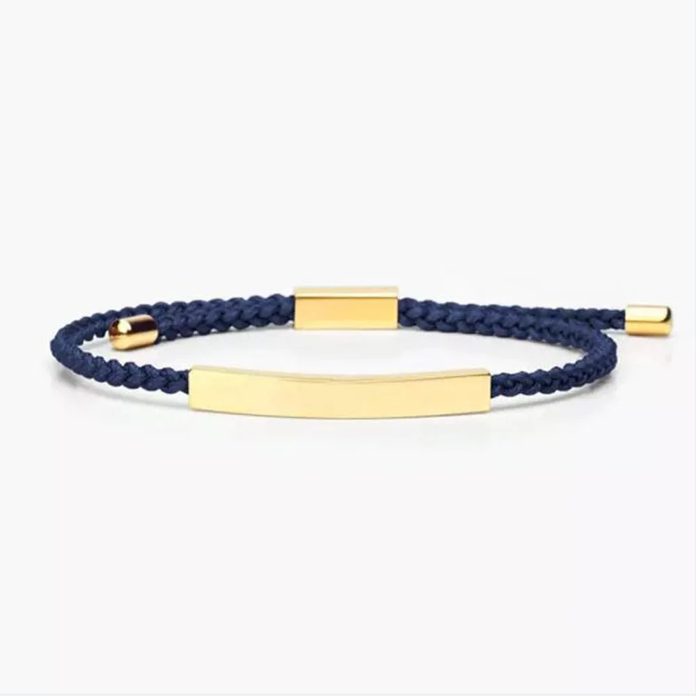 Custom Statement Jewelry 18K Gold Plated Bar Engravable Adjustable Colorful Braided Rope Bracelet for Men Women