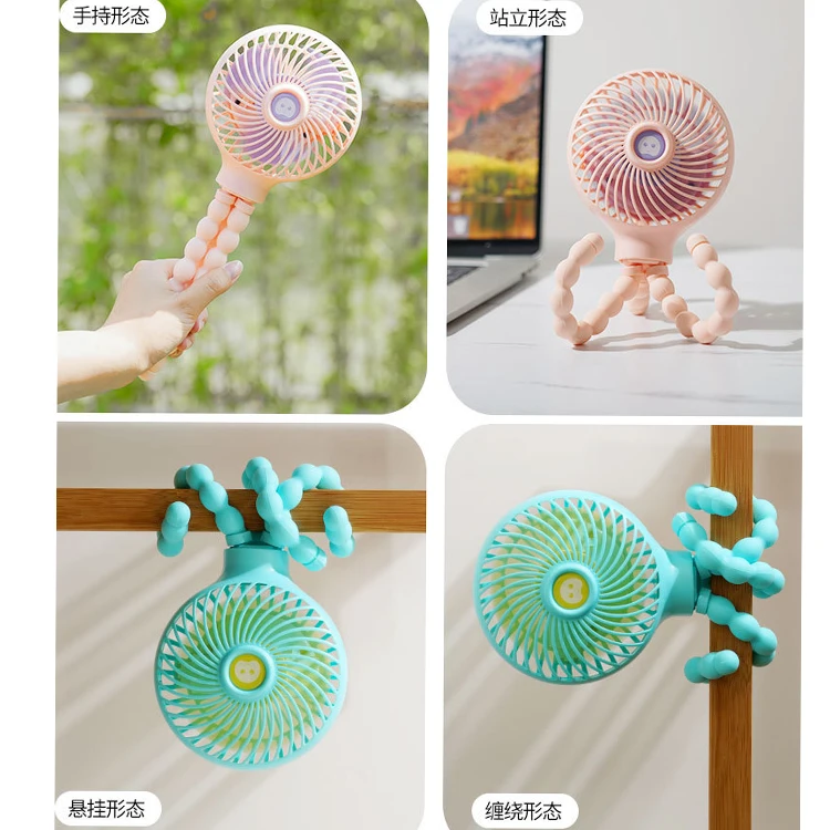 2023 Hot Sale Small Octopus Mini Fan Portable Travel Rechargeable Handheld Fan Stroller Winding Mini Usb Baby Fan