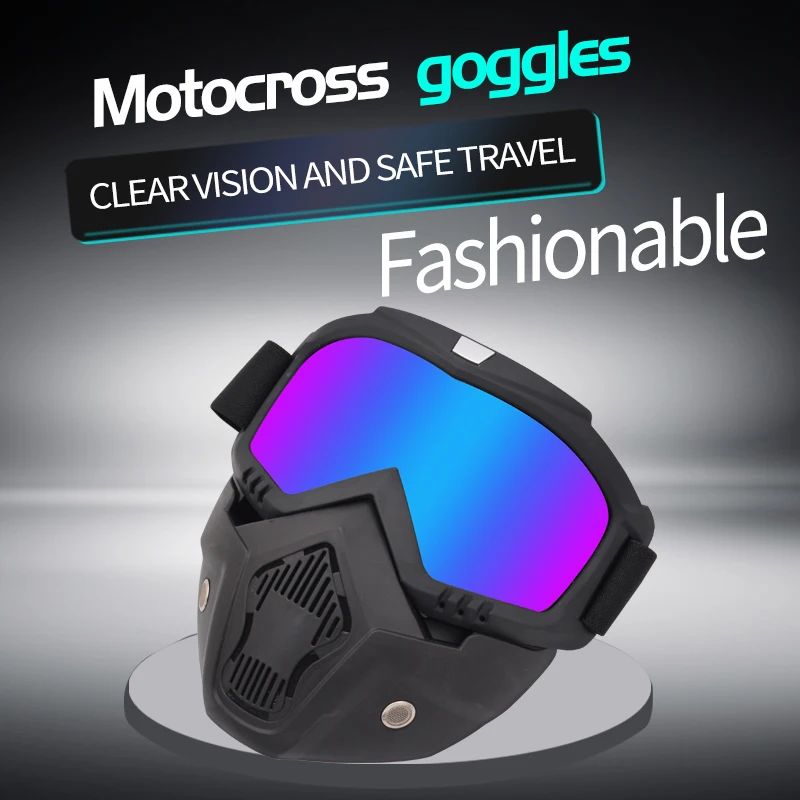 Color RTS Detachable Protect Padding Motorcycle Goggles Mask with Removable Face Mask Mouth Motocross