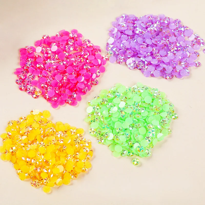 Factory Sales Jelly Bottom Ice Flowers Shape Round Strass Stones Flatback Resin AB Rhinestone For DIY Crafts Stick