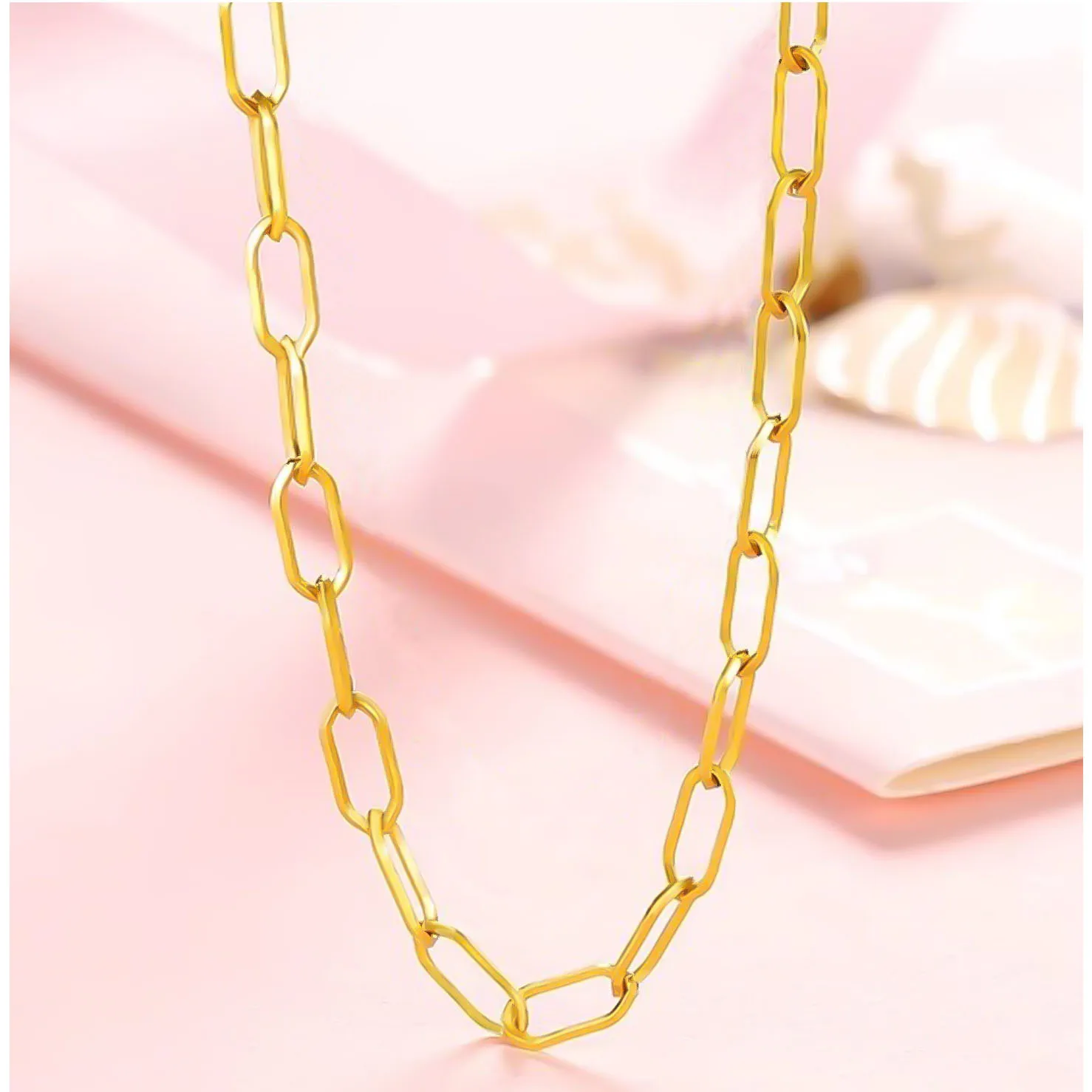 Luxury Fashion Solid Pure Real 18K Gold Chain Necklace Women Ladies Bridal Engagement Wedding Jewelry