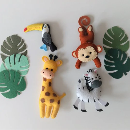 Customized designed Educational Felt Stuffed Animal Lion Monkey Handmade Felt Forest Animals Toy